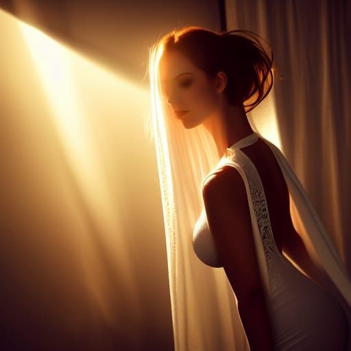 Sunlit Woman in White Dress: Digital Painting