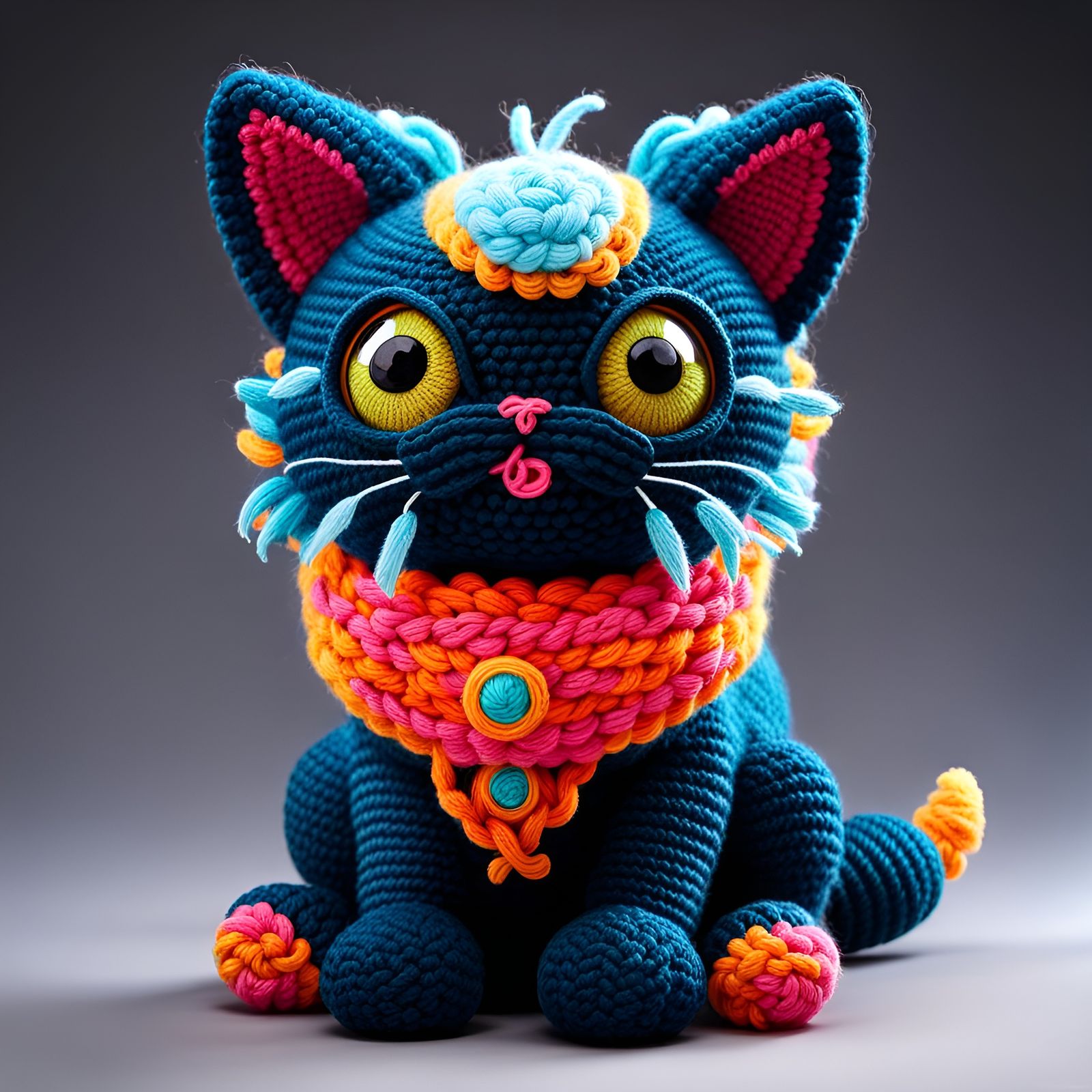 Cute Crochet Monster Cat Amigurumi Portrait
