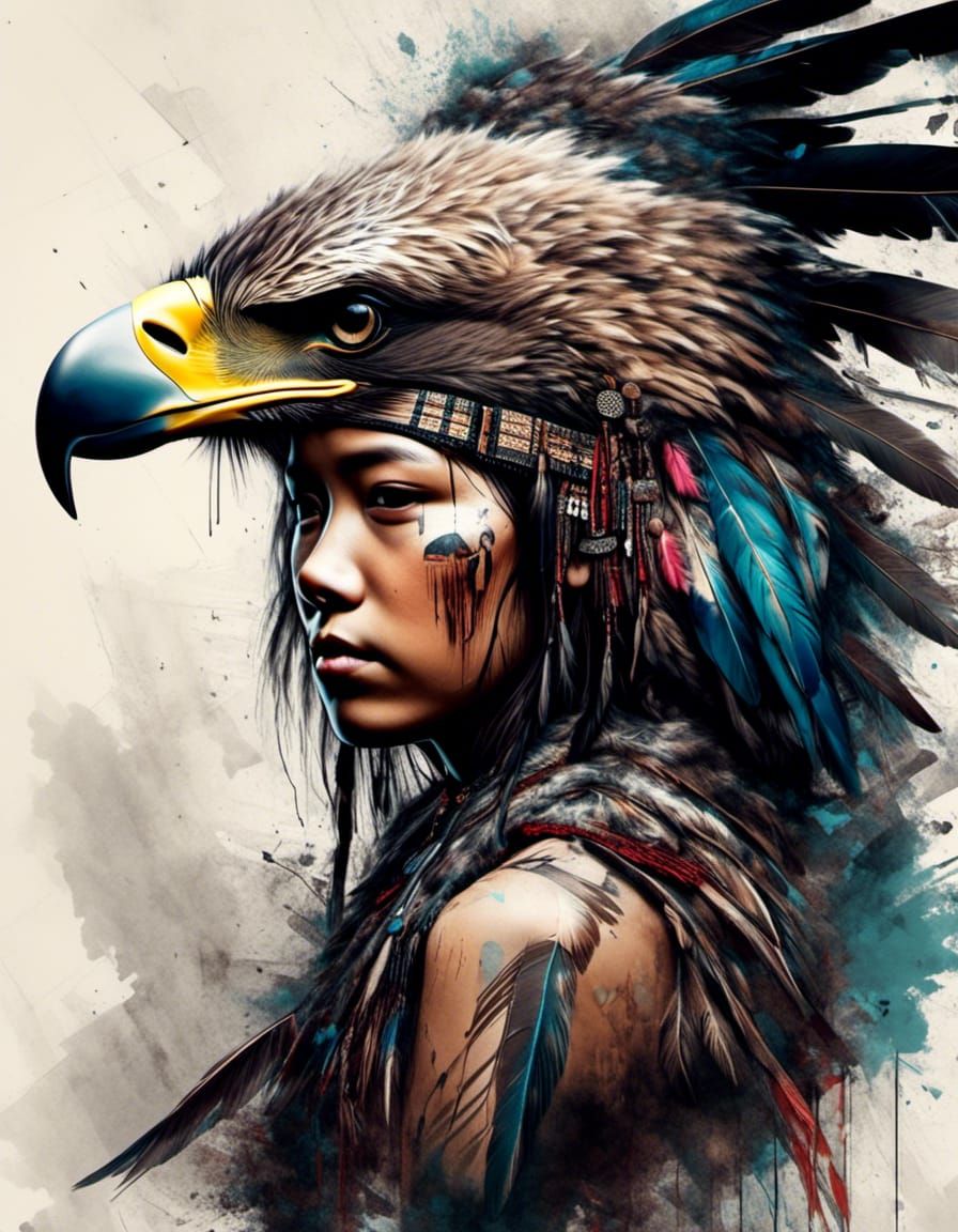 Iroquois Baby Portrait with Eagle, Digital Art