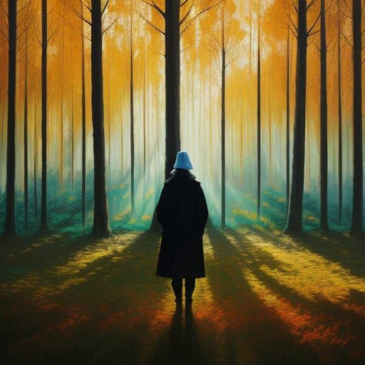 Person in Forest: Surreal Impressionist Oil Painting