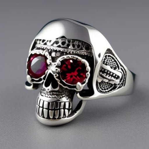 Silver Skull Ring with Ruby Eyes: Hyperdetailed Craft