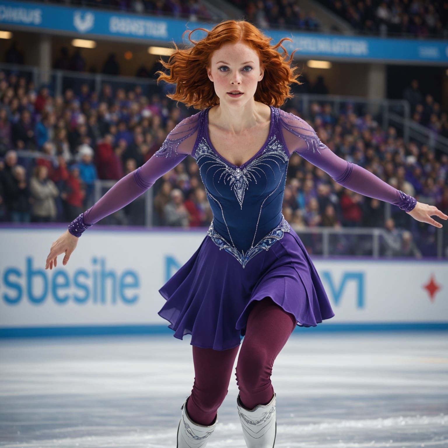 Elegant Figure Skater in Mid-Jump, Fantastical Deep Color Pa...