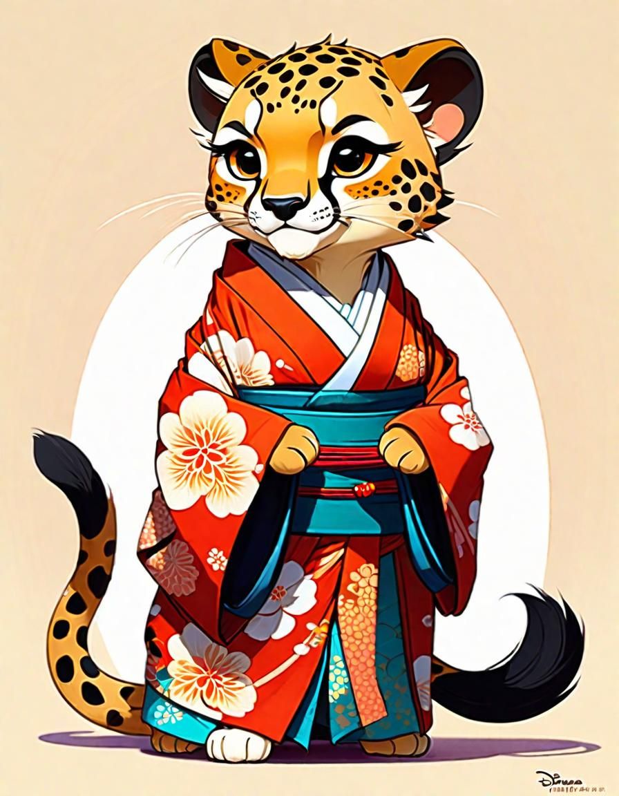Disney Style Anthropomorphic Cheetah in Kimono