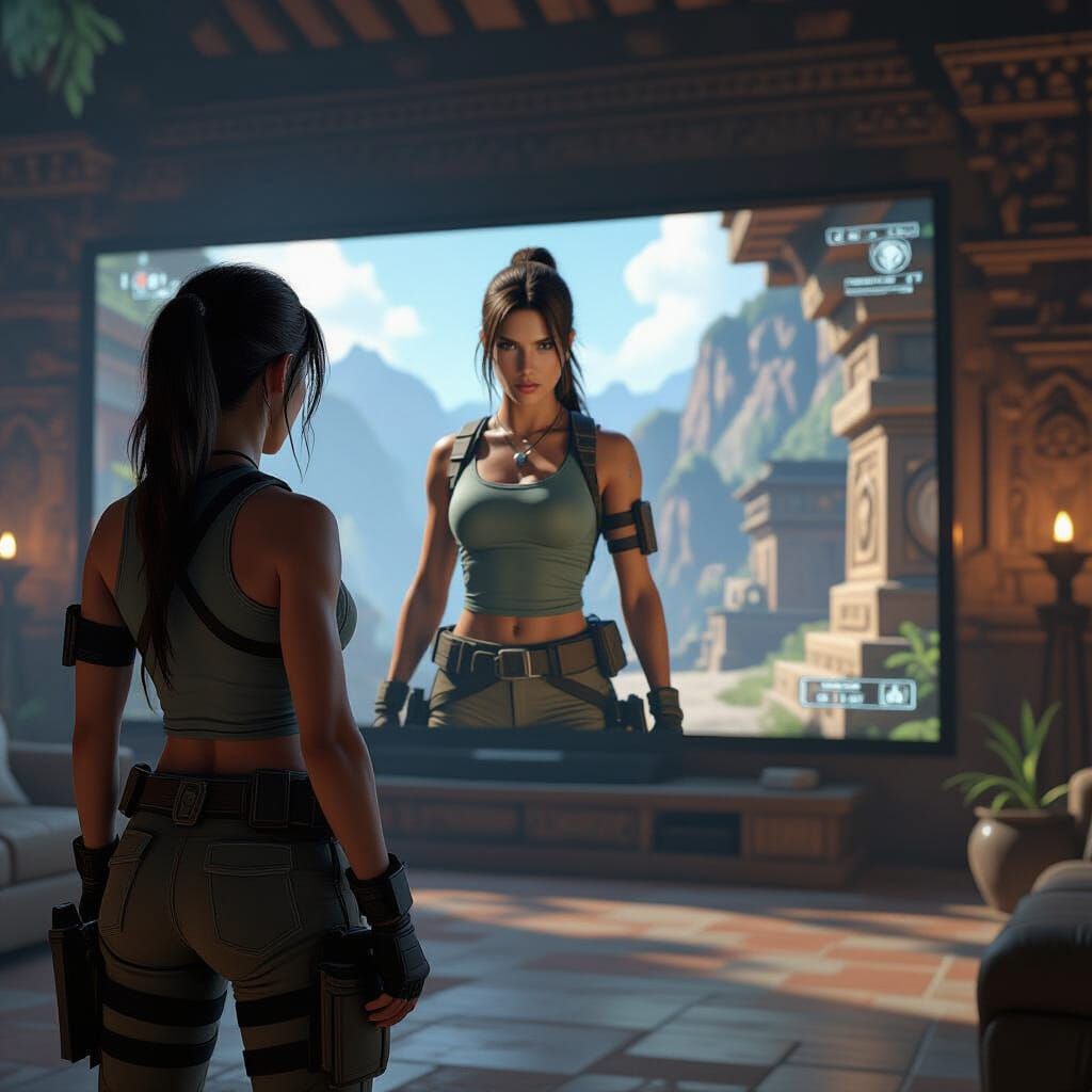 Lara Croft Glitch in Digital Inca Temple