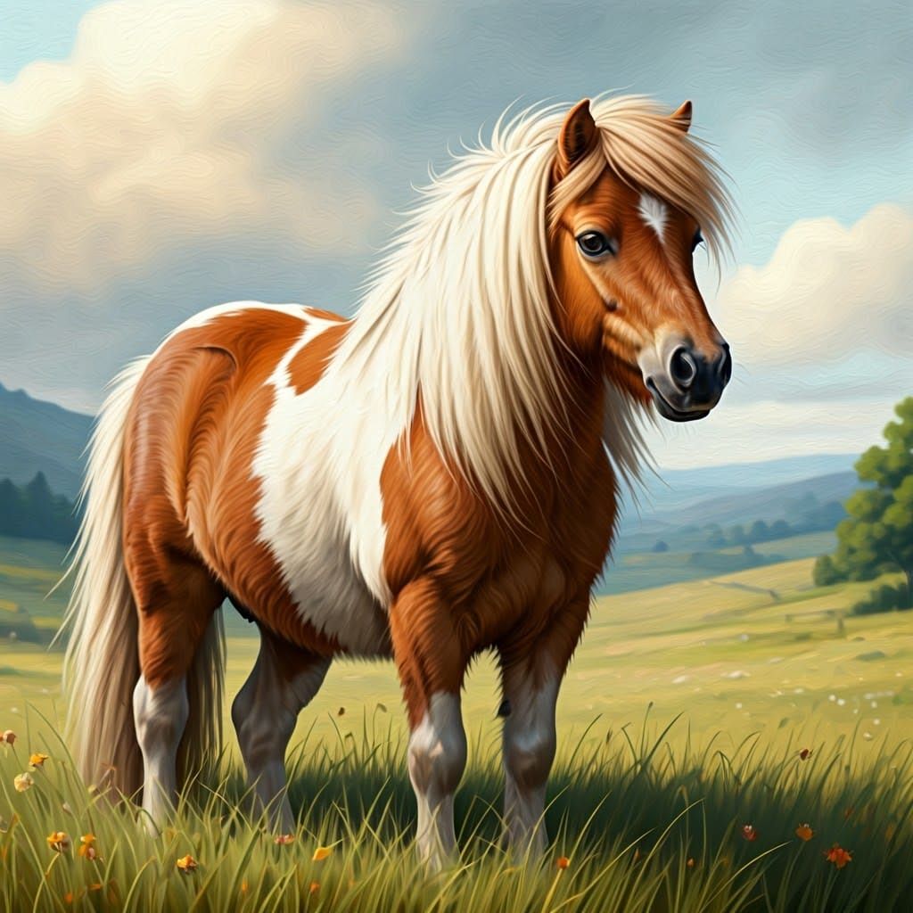 Majestic Shetland Pony in Whimsical Watercolor Style