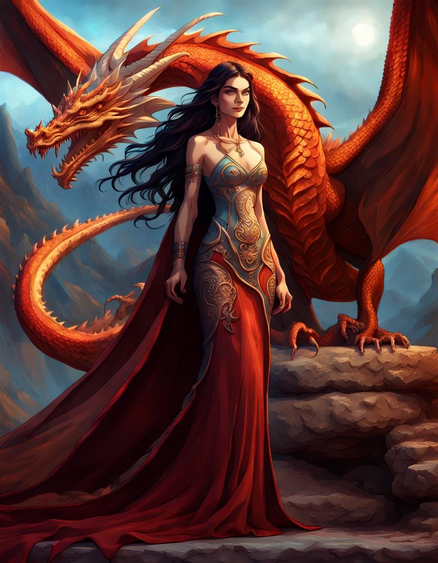 Sorceress and Dragon Fantasy Concept Art