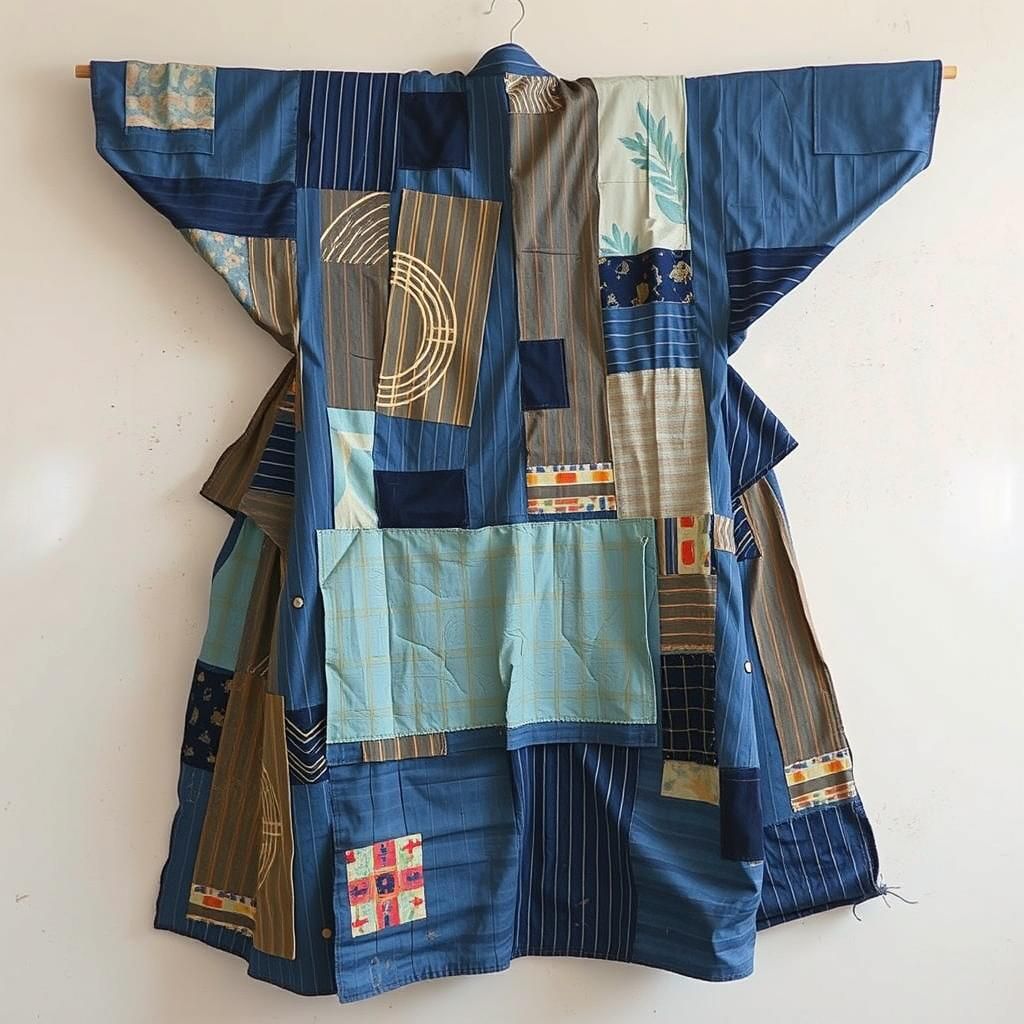 Worn Boro Kimono with Indigo Patches
