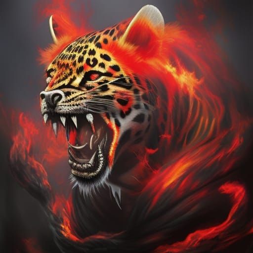 Undead Fire Leopard Ghost in Dark Fantasycore Art