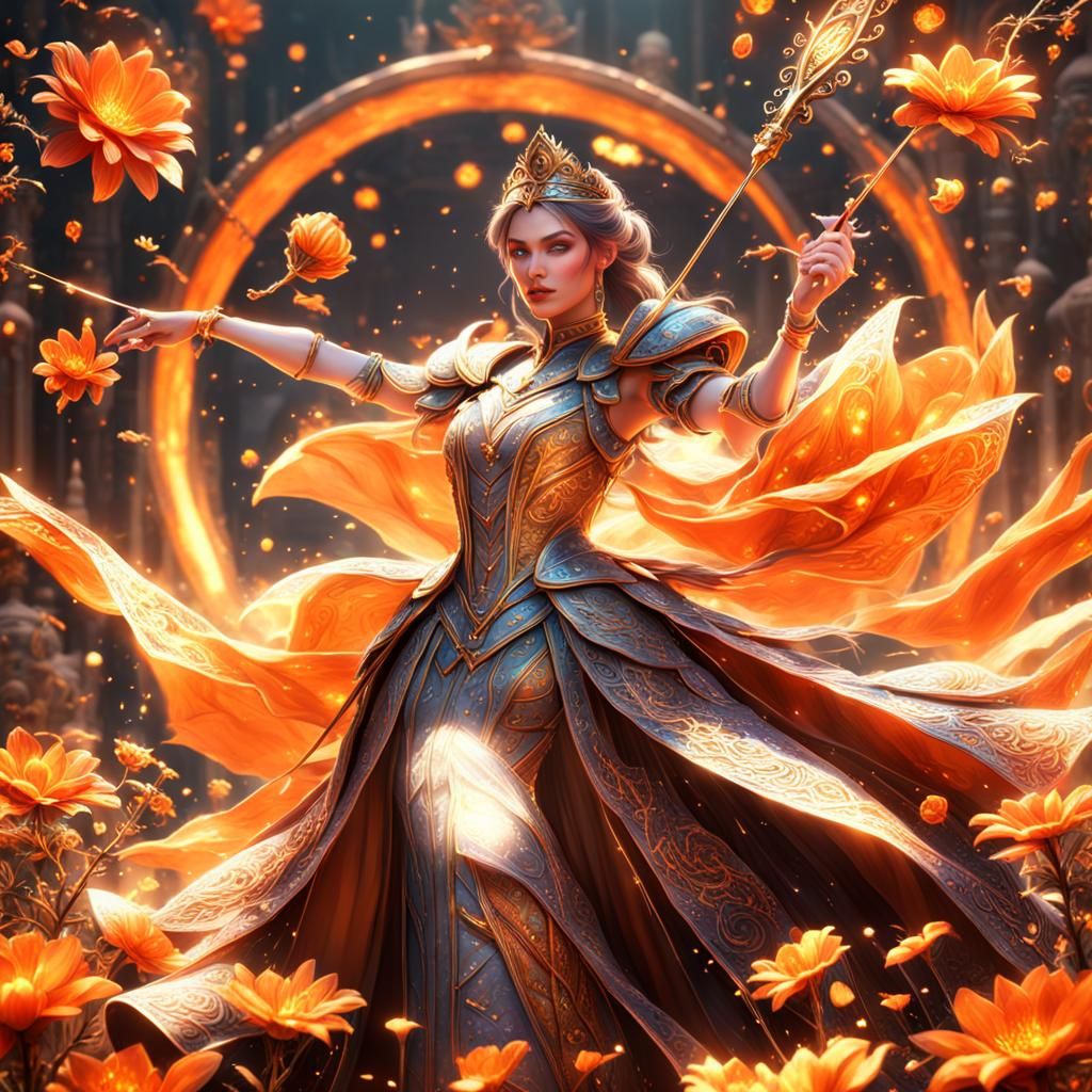 Princess Creates Orange Flowers with Magic Wand