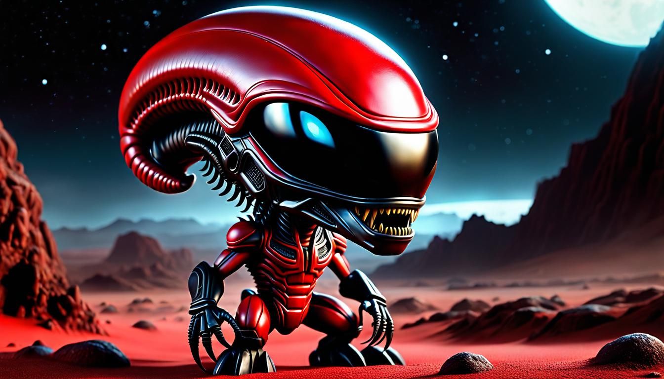 Friendly Xenomorph Chibi on Mars: 3D Digital Art