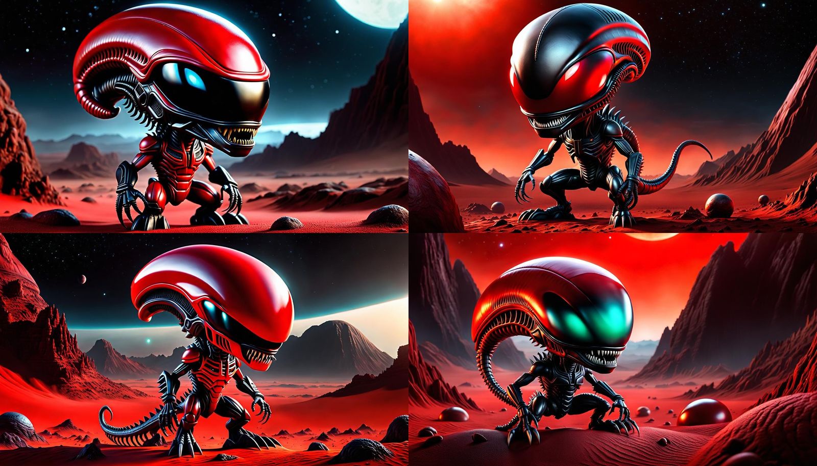 Friendly Xenomorph Chibi on Mars as 3D Art