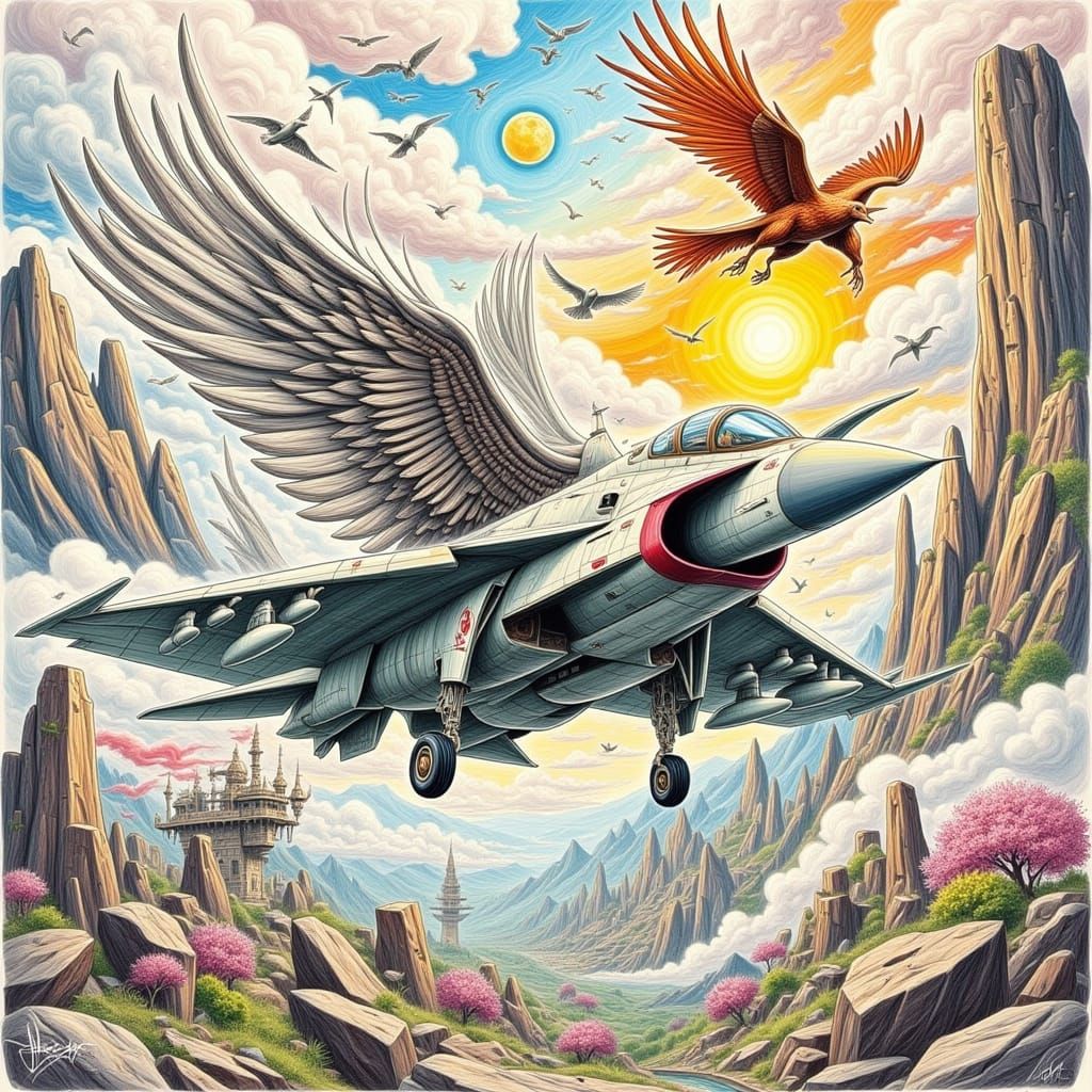 Supersonic Flight, Birds, and a Chicken in a Neon-Lit Sky