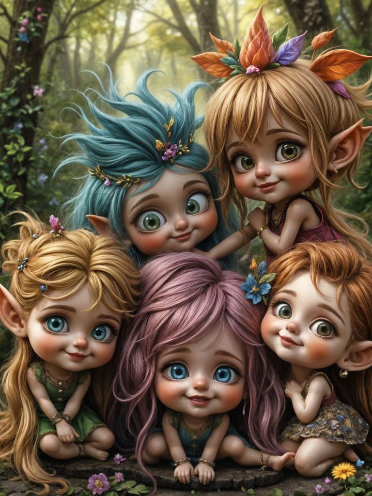 <lora:Vintage Kids:1.0> <lora:Children Fun:1.0> <lora:Elf Style Flux:1.0> Meravigliosa  immagine di elfi folletti amici,...