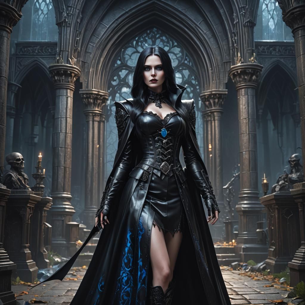 Gothic Vampire Girl in Shiny PVC Outfit