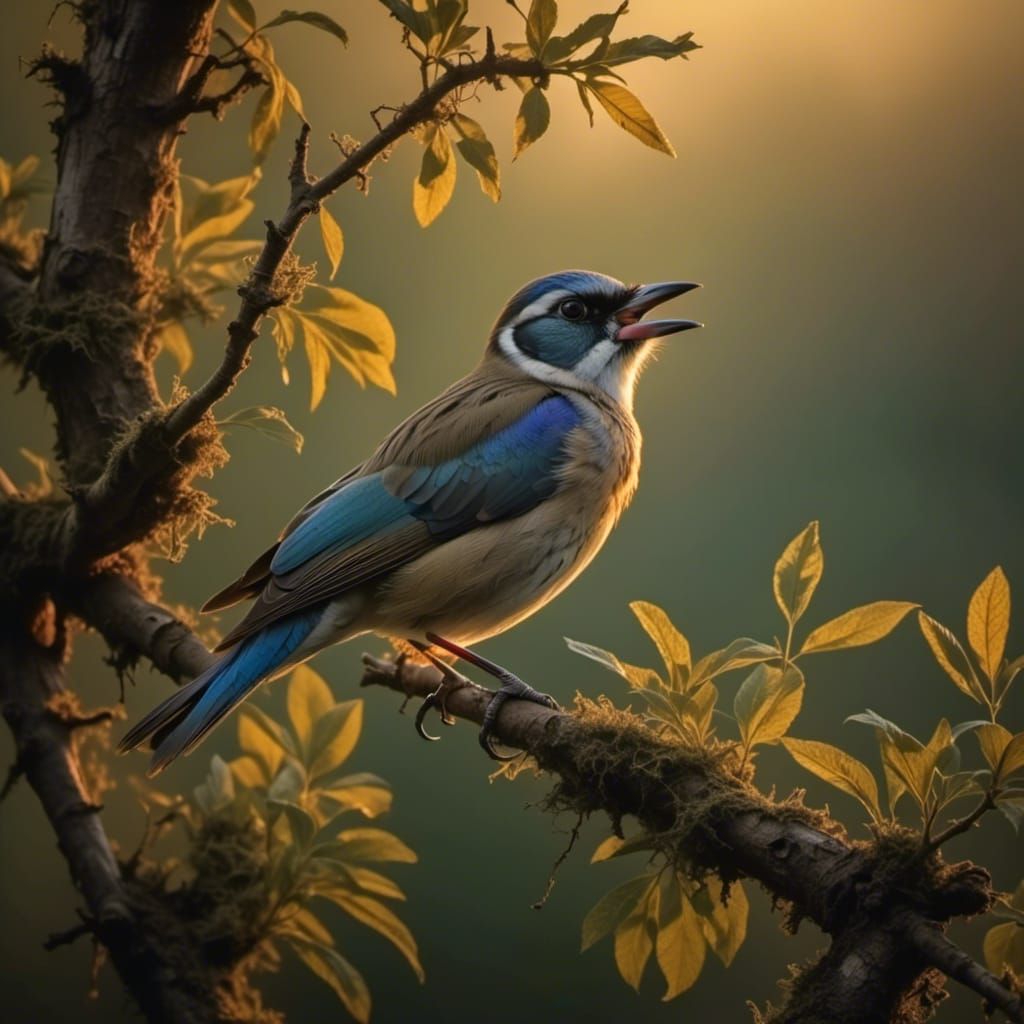 Bird Singing at Sunrise in Charcoal Pop Art Style