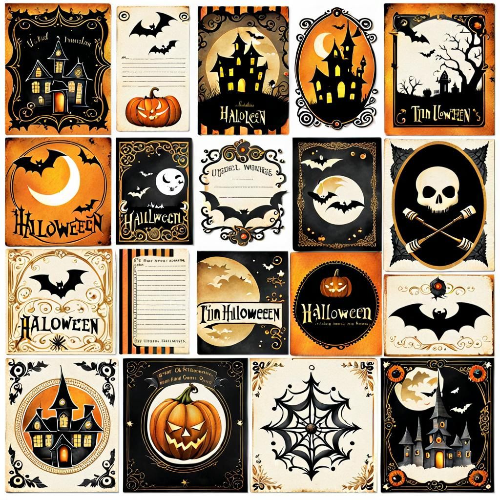 Halloween Ephemera Inspired by Tim Burton, Watercolor Style