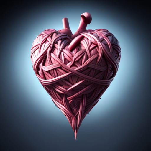 Intricate Knitted Heart Concept Art in 8k