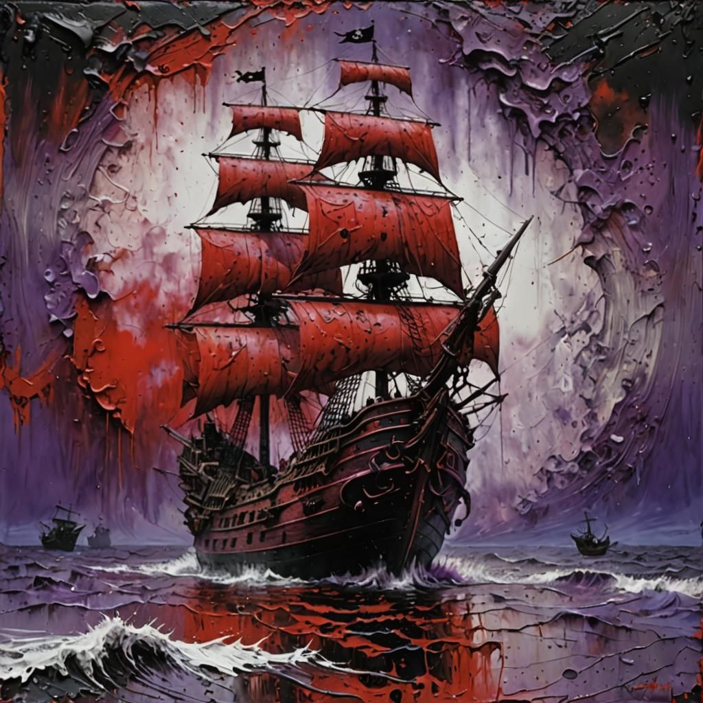 Hyperdetailed Pirate Ship Impasto Painting