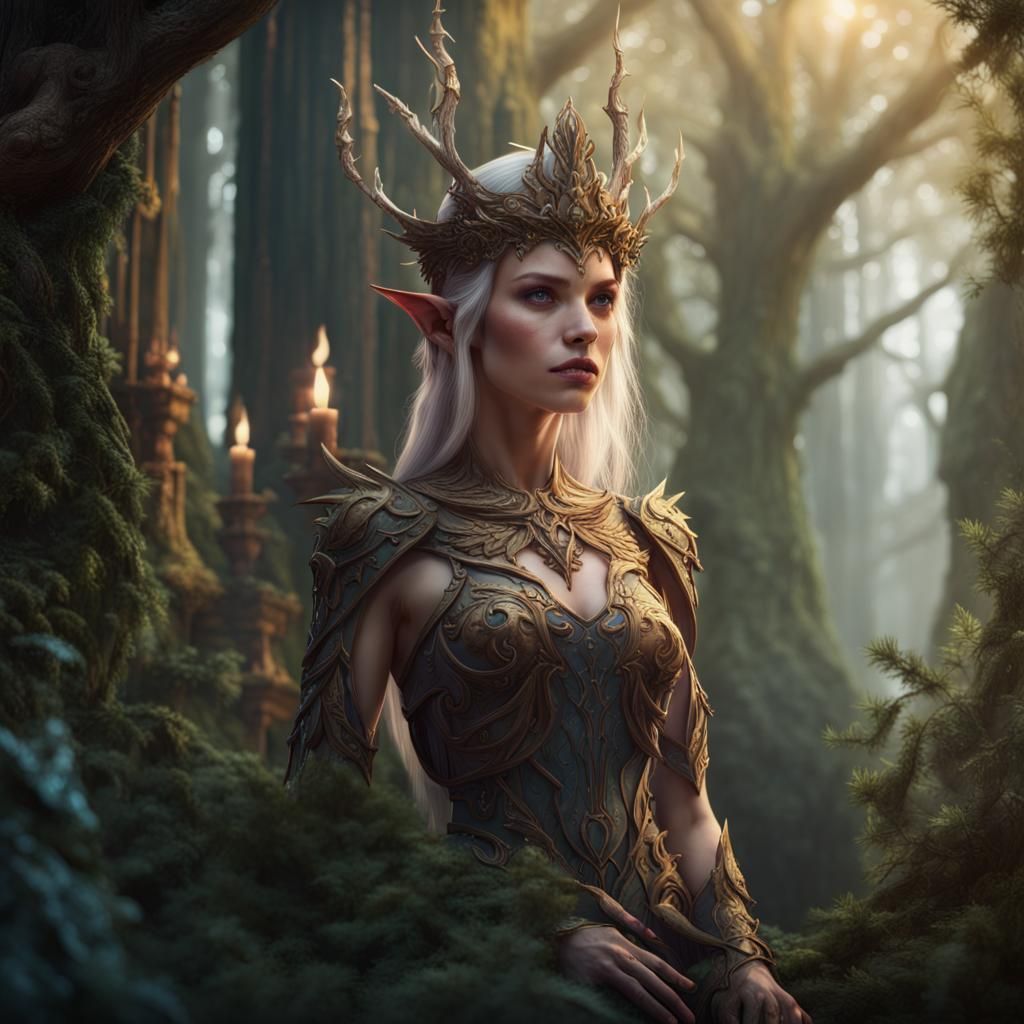 Fantastical Elf Queen in Woodland Palace
