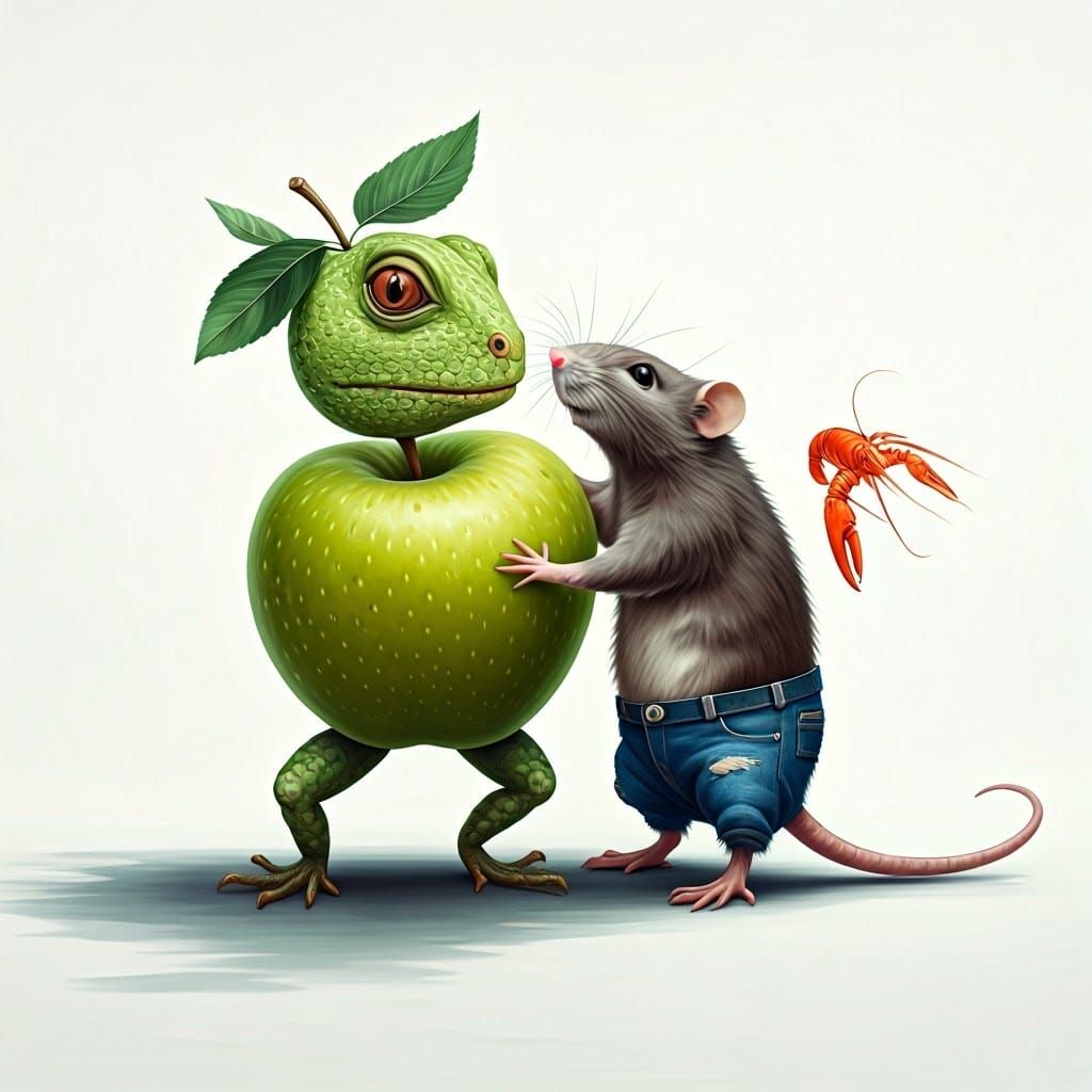 Apple-Lizard Dances with Rat: Impressionistic Painting
