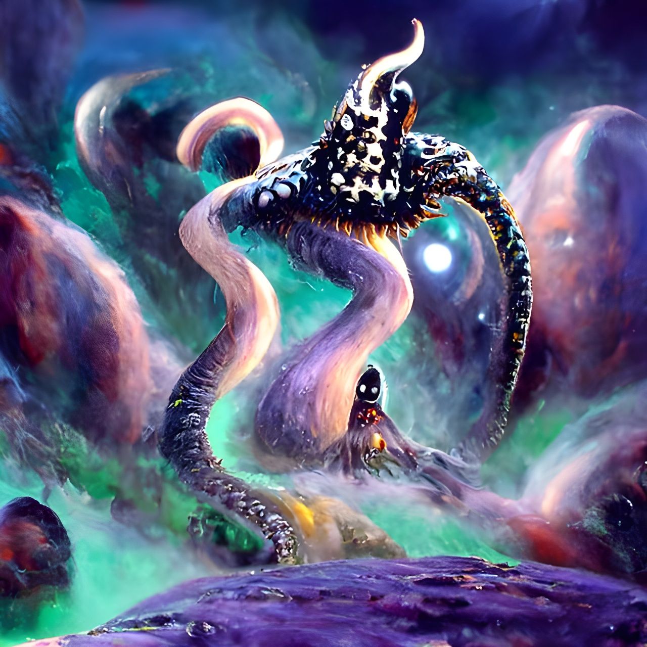 Tentacle Monster Casts Dark Magic: Naive Art