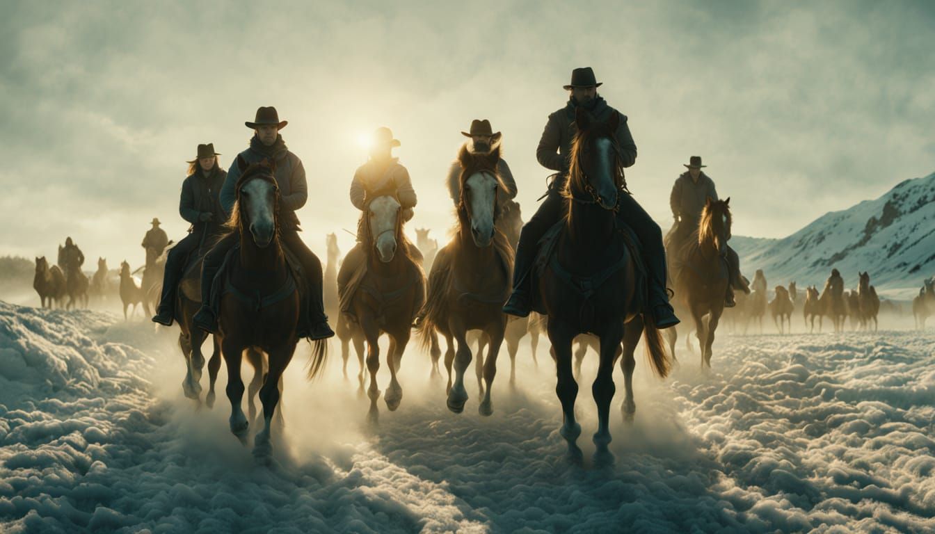 Ethereal Ice Riders in Golden Hour