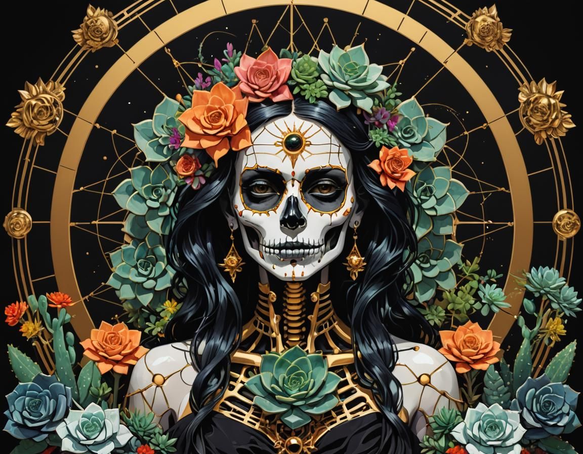 Gothic Goddess Altar with Black Roses in Pop Art