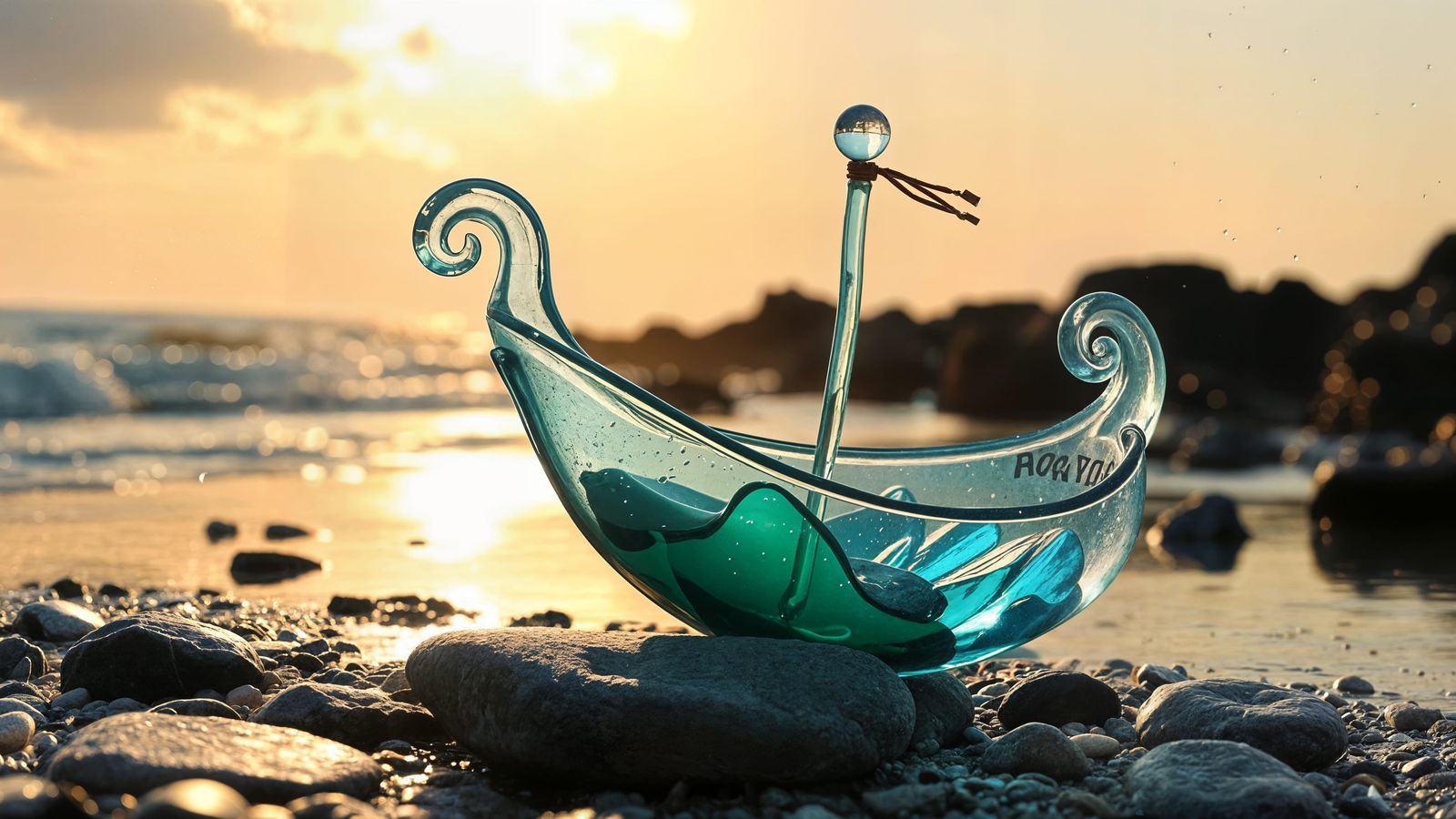Gorgeous Boat Glass Sculpture Washed Ashore