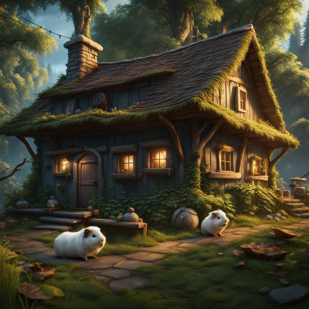 Guinea Pigs at Forest Cottage: Detailed Matte Painting