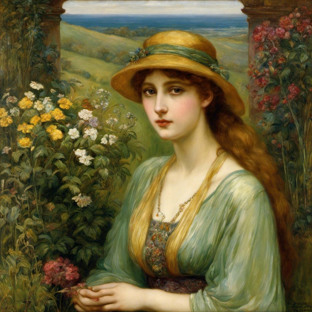 Girl in Pre-Raphaelite Style with Stained Glass