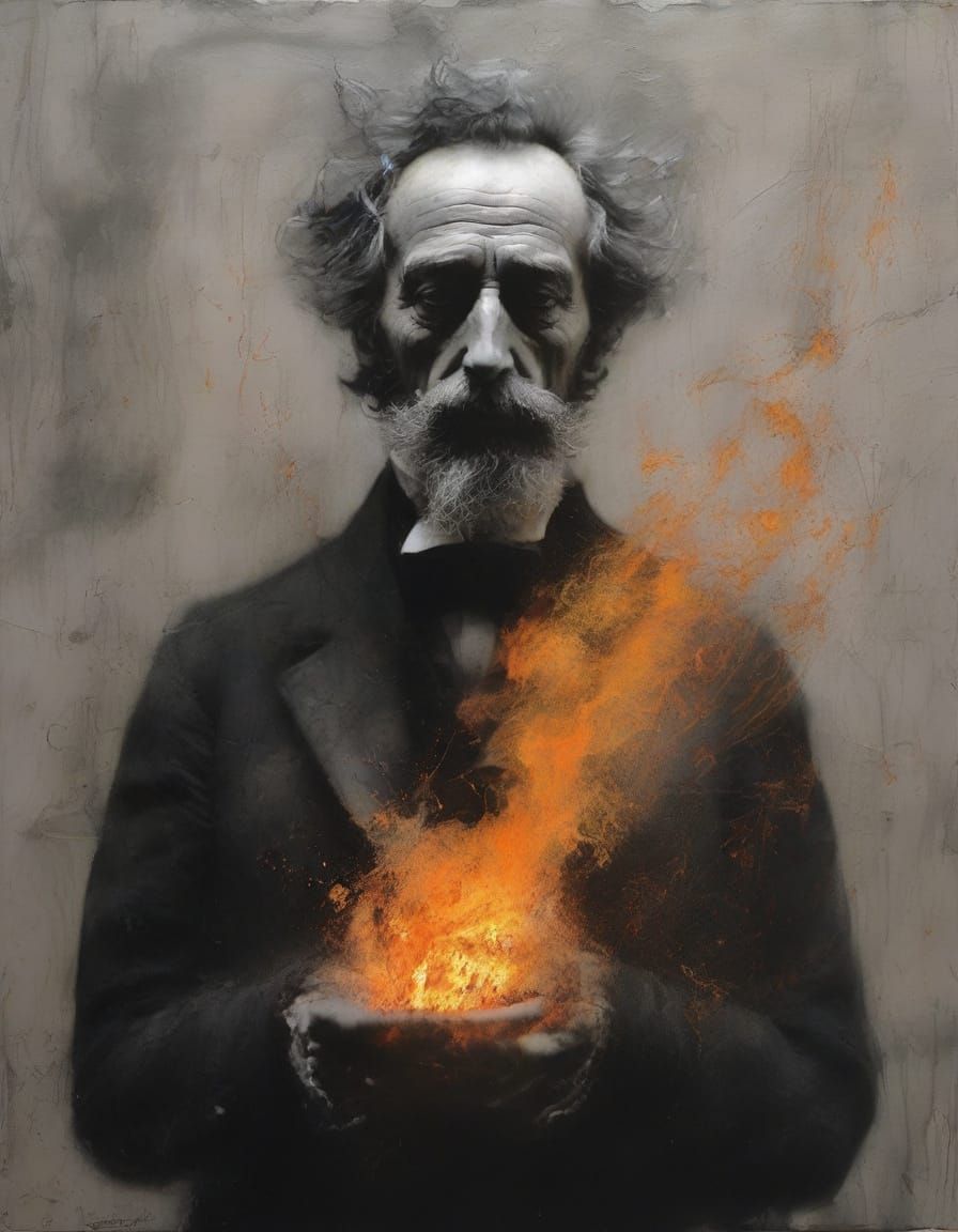 Ethereal Portrait of Charles Dickens in Firelight