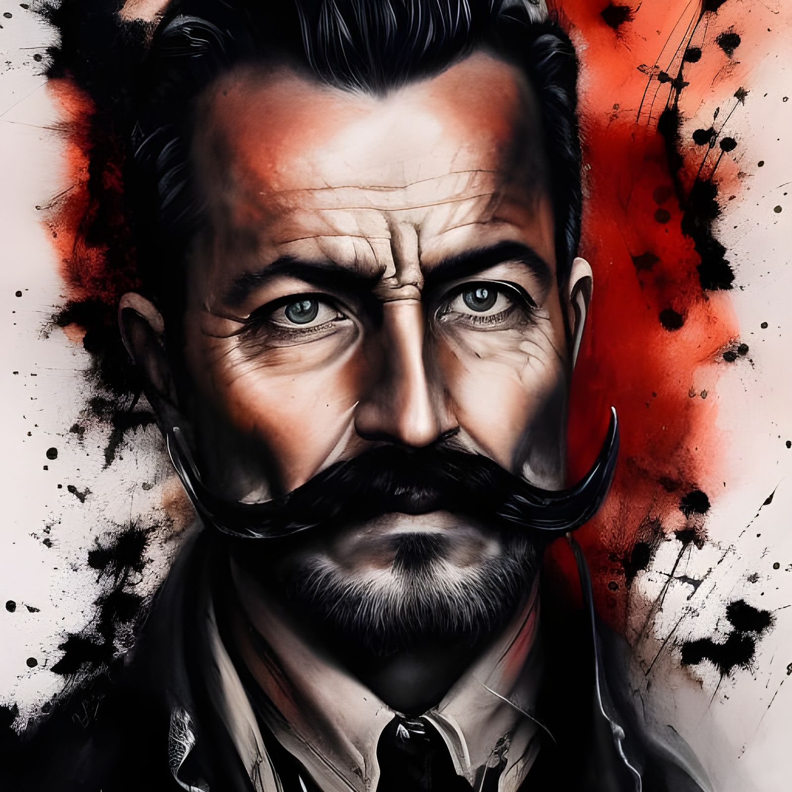 Detailed Portrait of Man with Moustache in Gouache Style