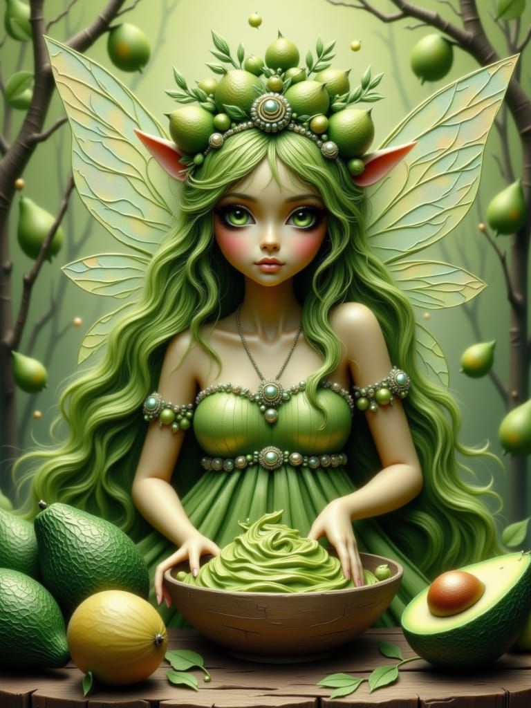 Avocado Fairy Mixing Magical Guacamole as Detailed Concept A...