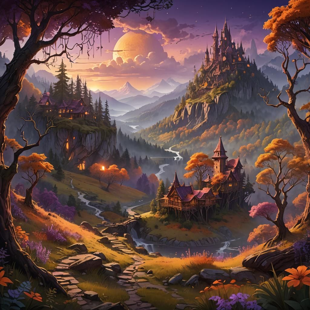 Mystical Forest Postcard with Golden Hour Lighting