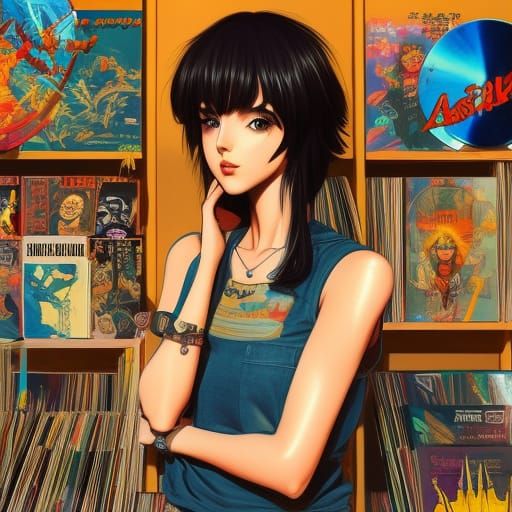 Ana de Armas in a Record Store, Anime Art