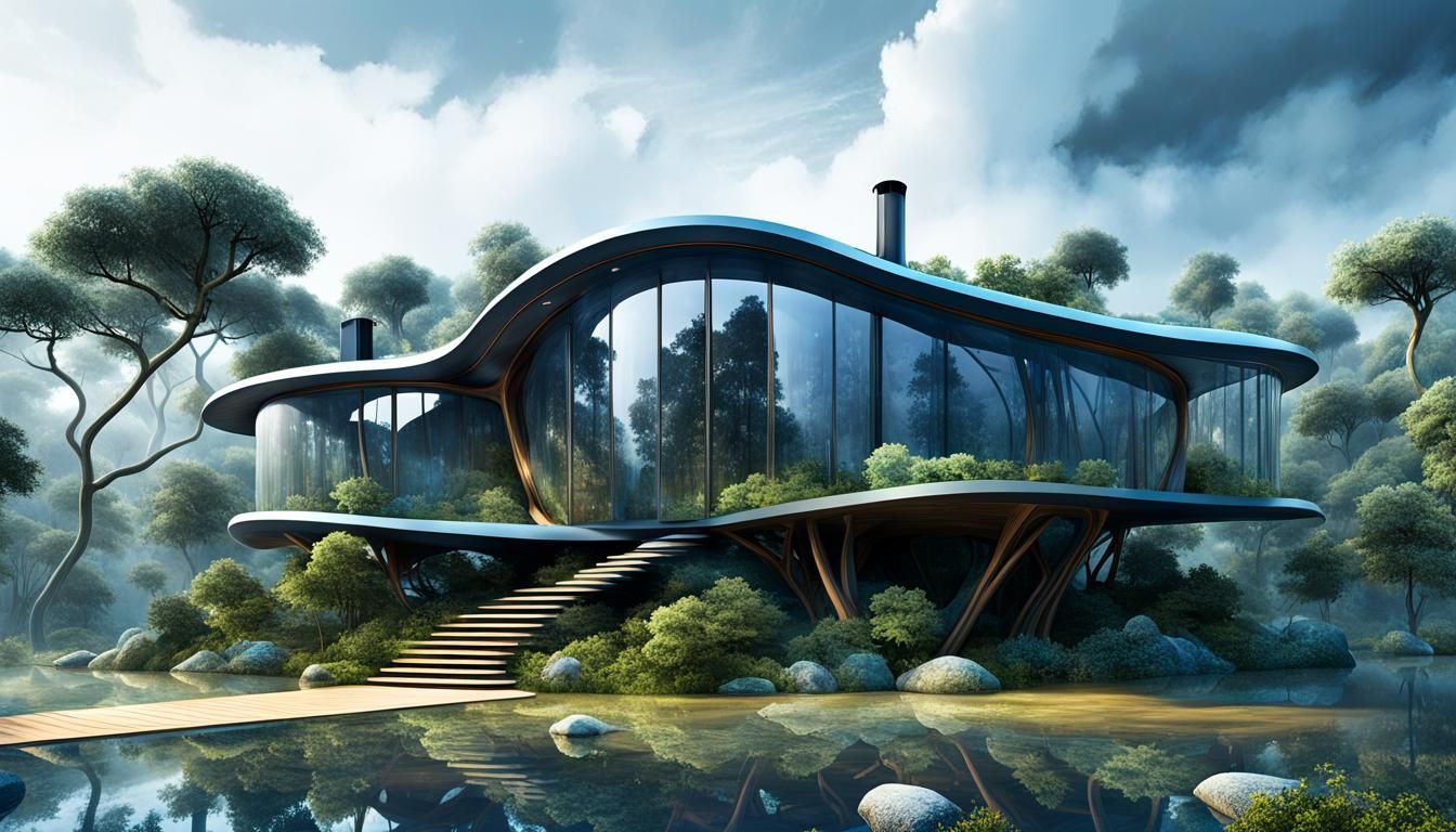 Futuristic Tree Cabin in Rainy Forest