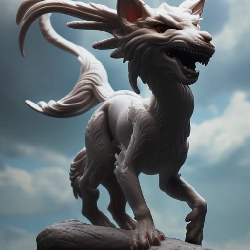 Chibi Spider Dragon Demon Marble Fox Statue