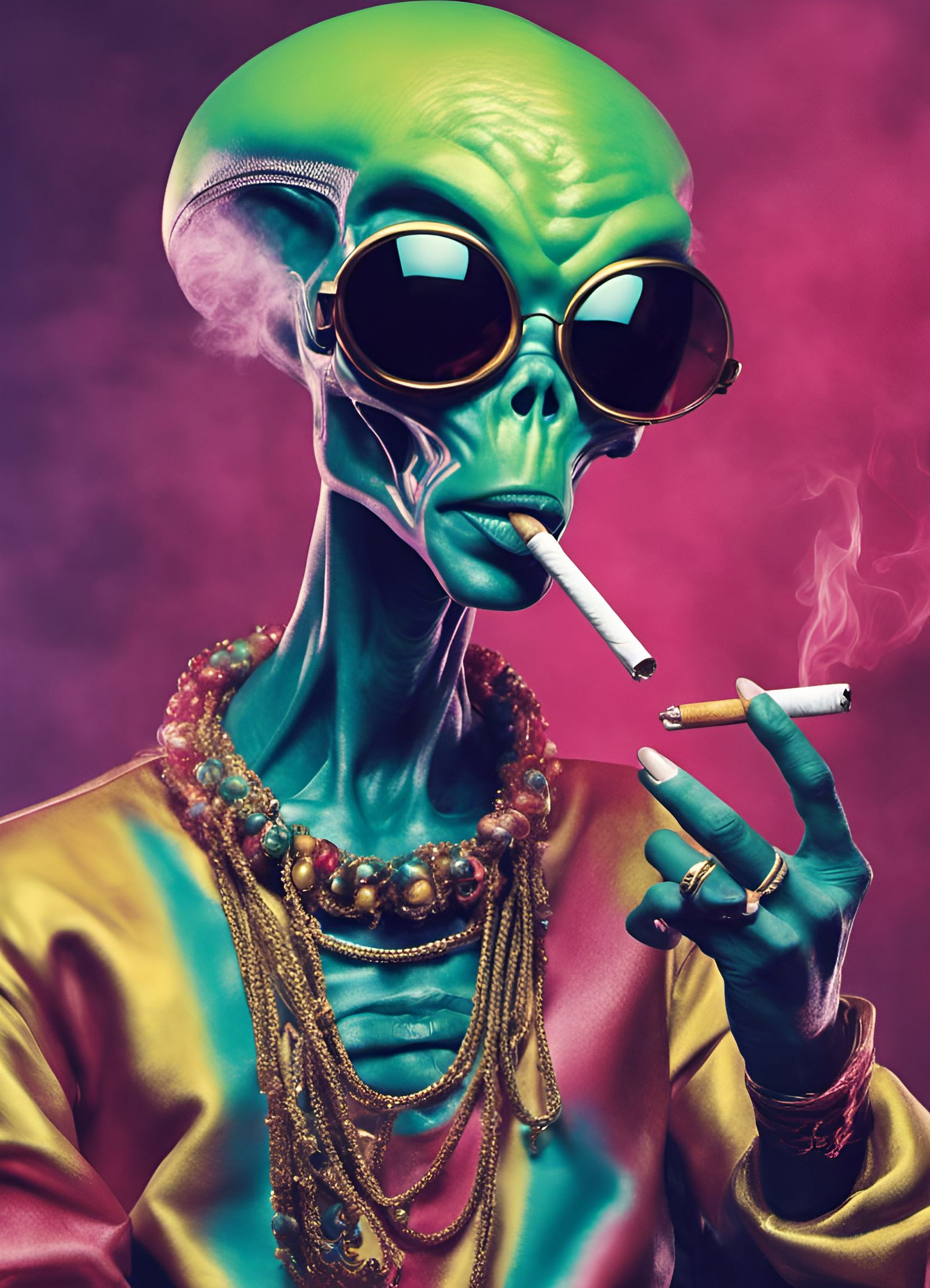 Alien Rapper in Outlined Pop Art Style