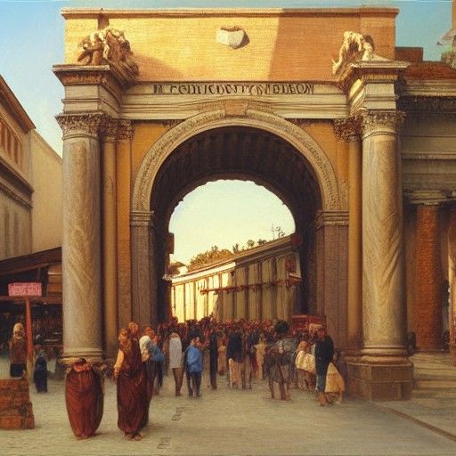 Roman Market Grand Entrance in Oil Painting Style