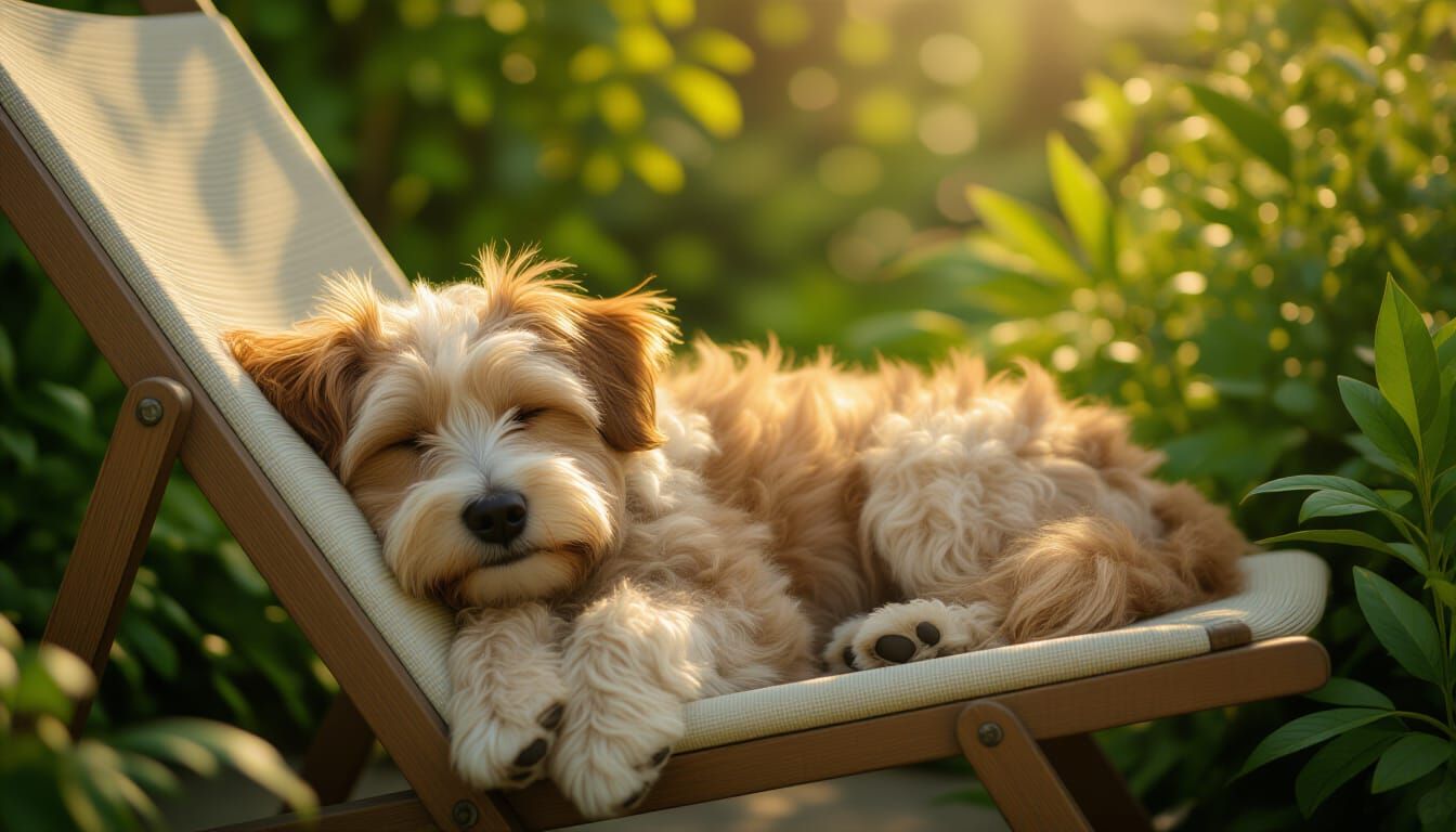 Dog Sleeping in Garden, Cinematic Film Aesthetic