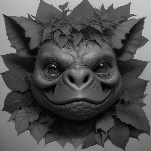 Expressive Charcoal Portrait of Ivysaur in Lush Green Surrou...