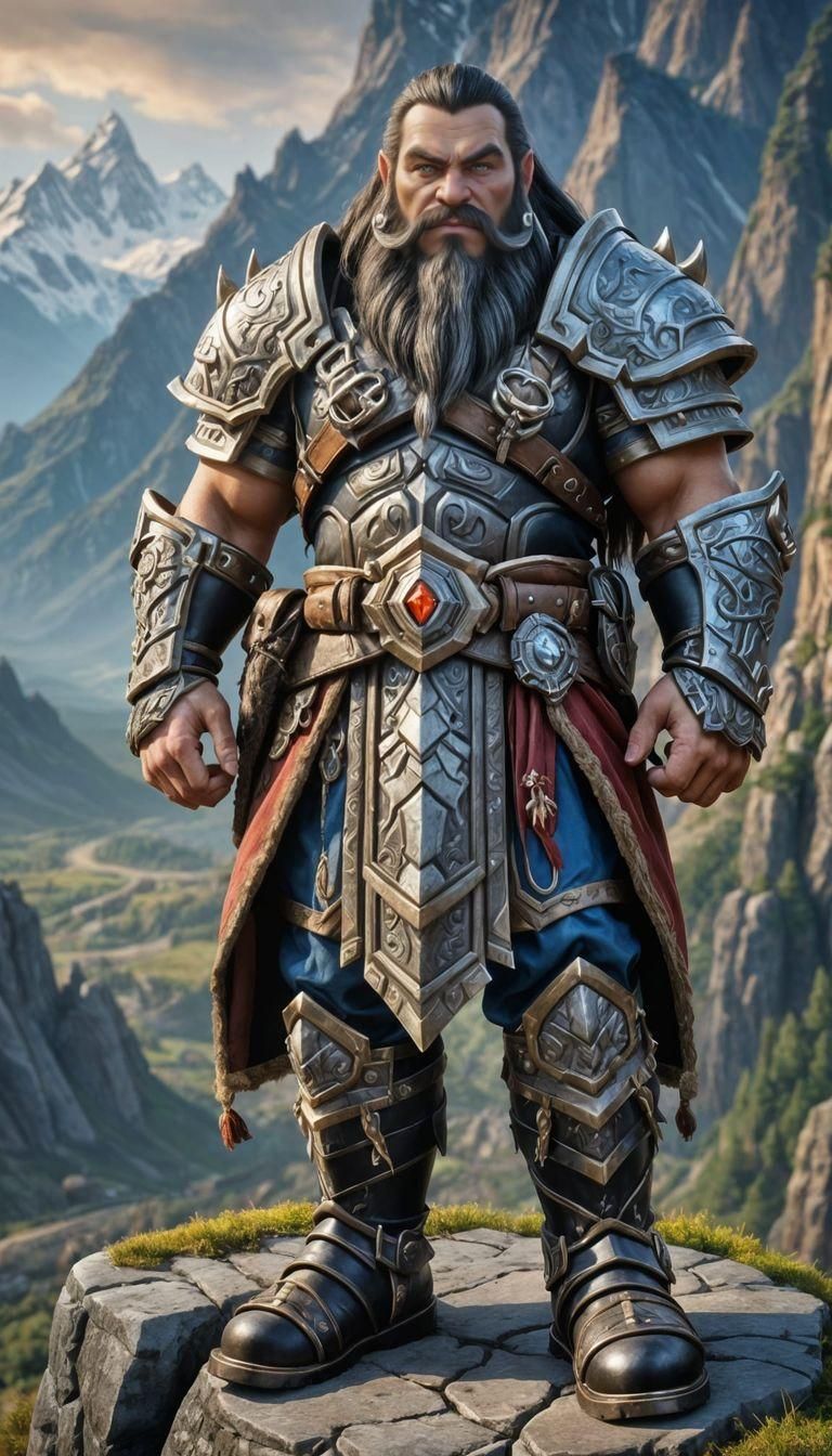 Warcraft Dwarf King in Intricate Armor, Hyperrealistic