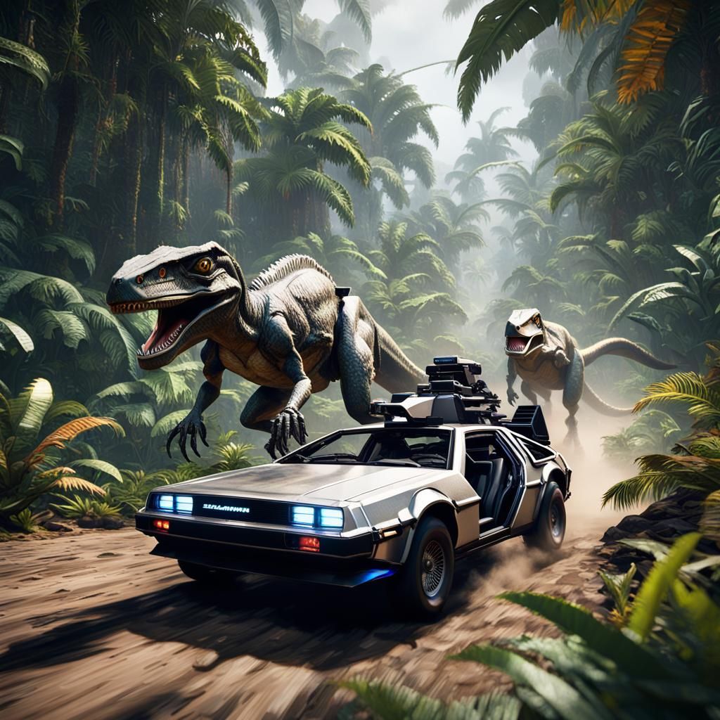 Velociraptors Chase DeLorean: 3D Game Cinematic