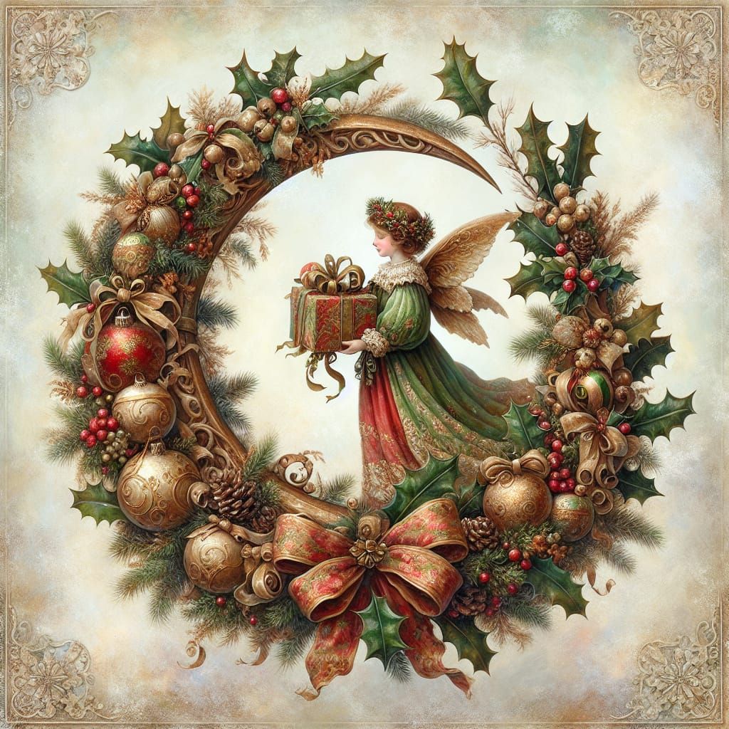 Victorian Christmas Wreath with Festive Figure