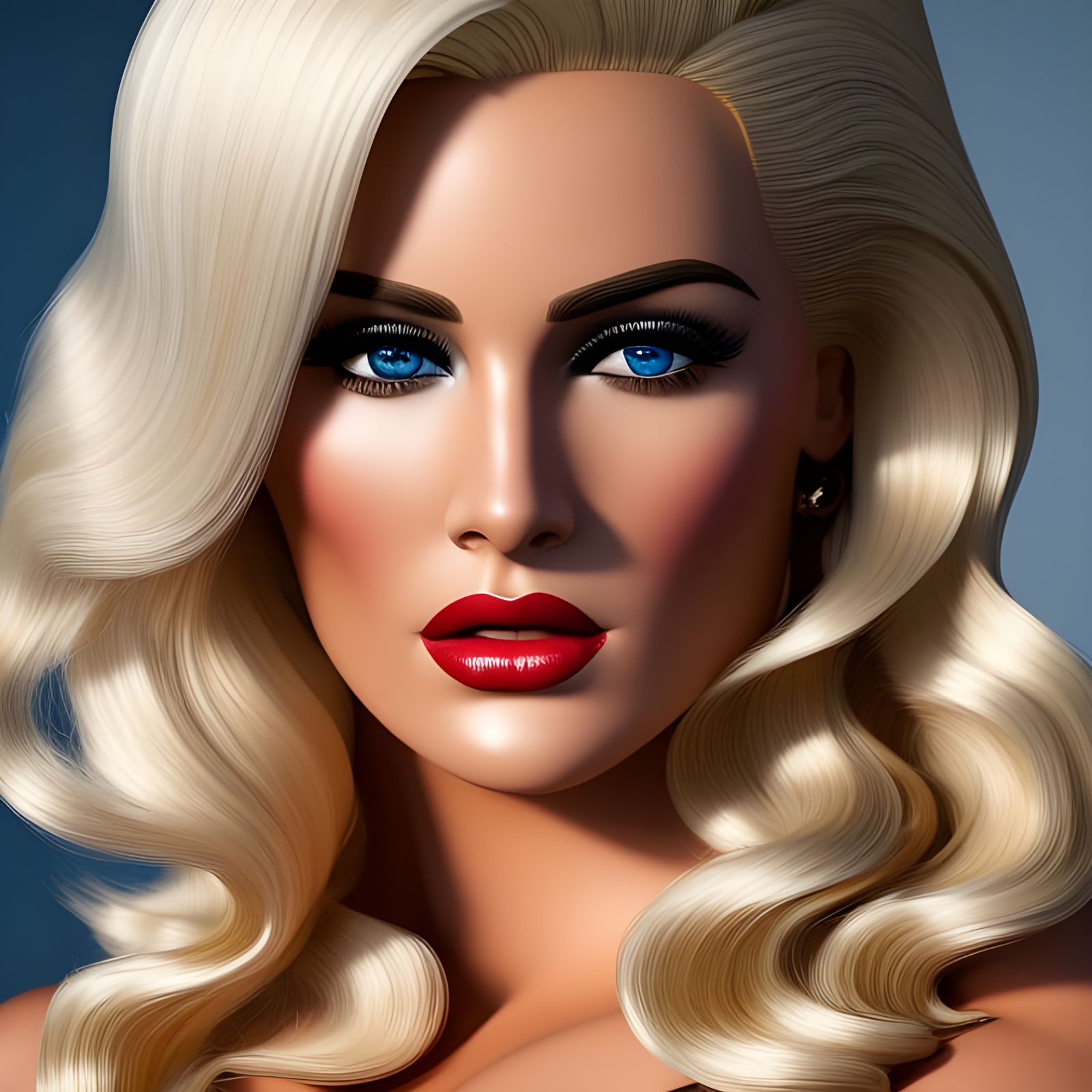Blonde Pin-Up Portrait in Hyperdetailed Digital Painting