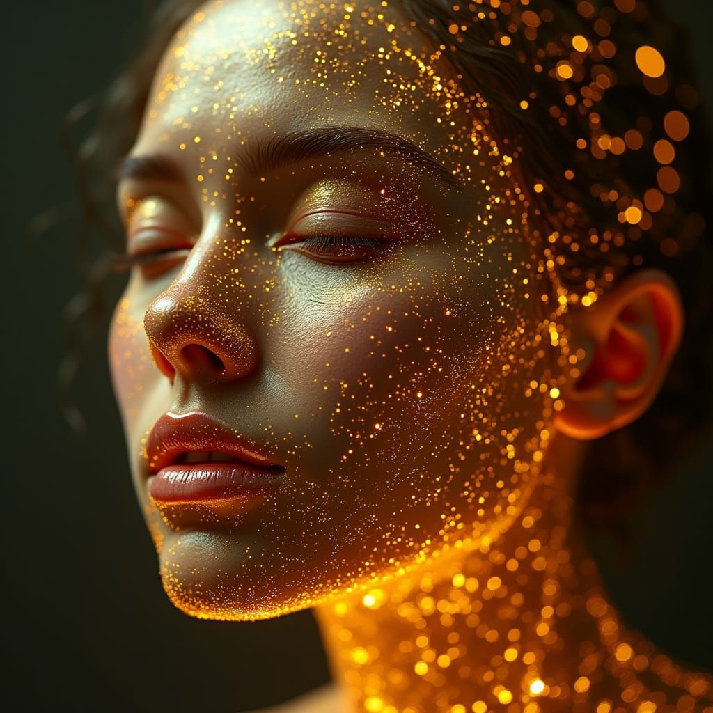 Face Transformed into Golden Cyber Web as Code Rewrites Its ...