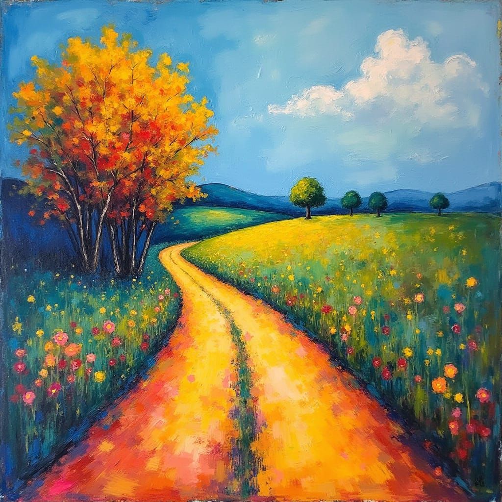 Fauvist Abstract Country Lane Painting