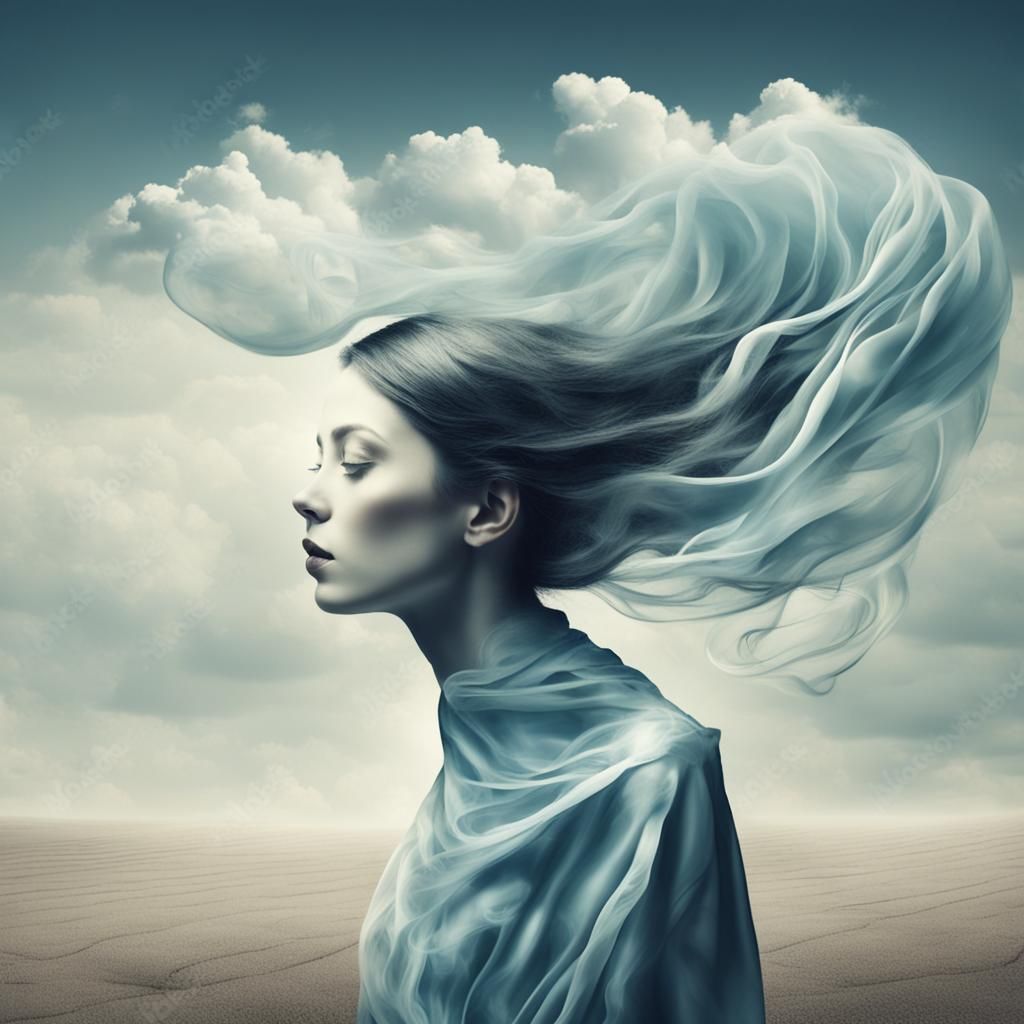 Surreal Woman Made of Air and Wind