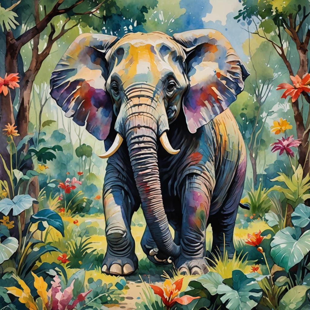 Enchanting Heffalump in Gouache Watercolor Style
