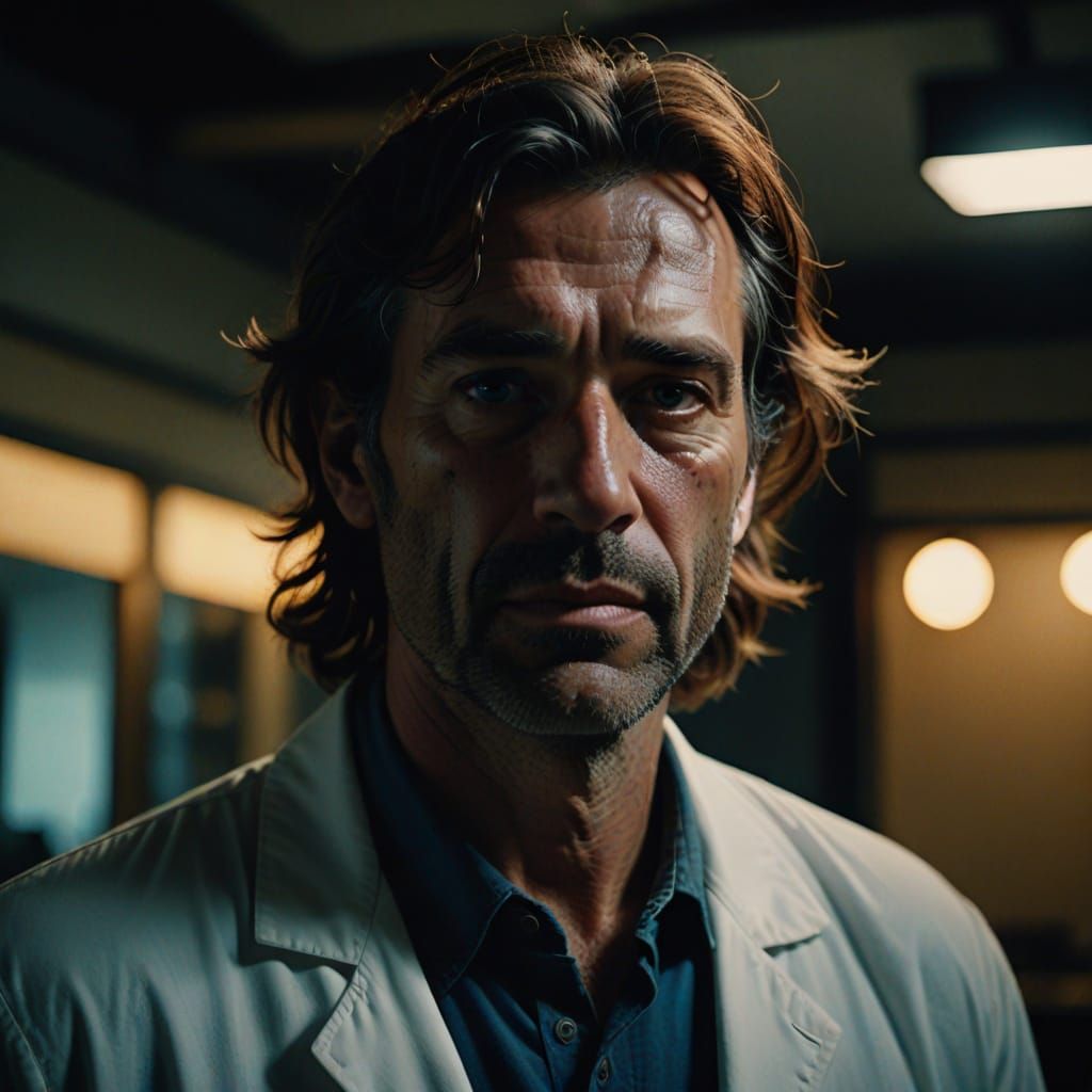 Intense Cinematic Portrait of a Moody American Psychiatrist